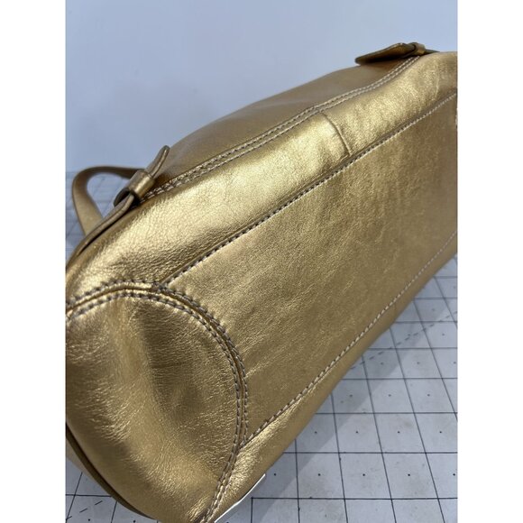 Michael Kors Gold Metallic Double Handle Buckle Handbag Purse VG++ - Picture 3 of 9